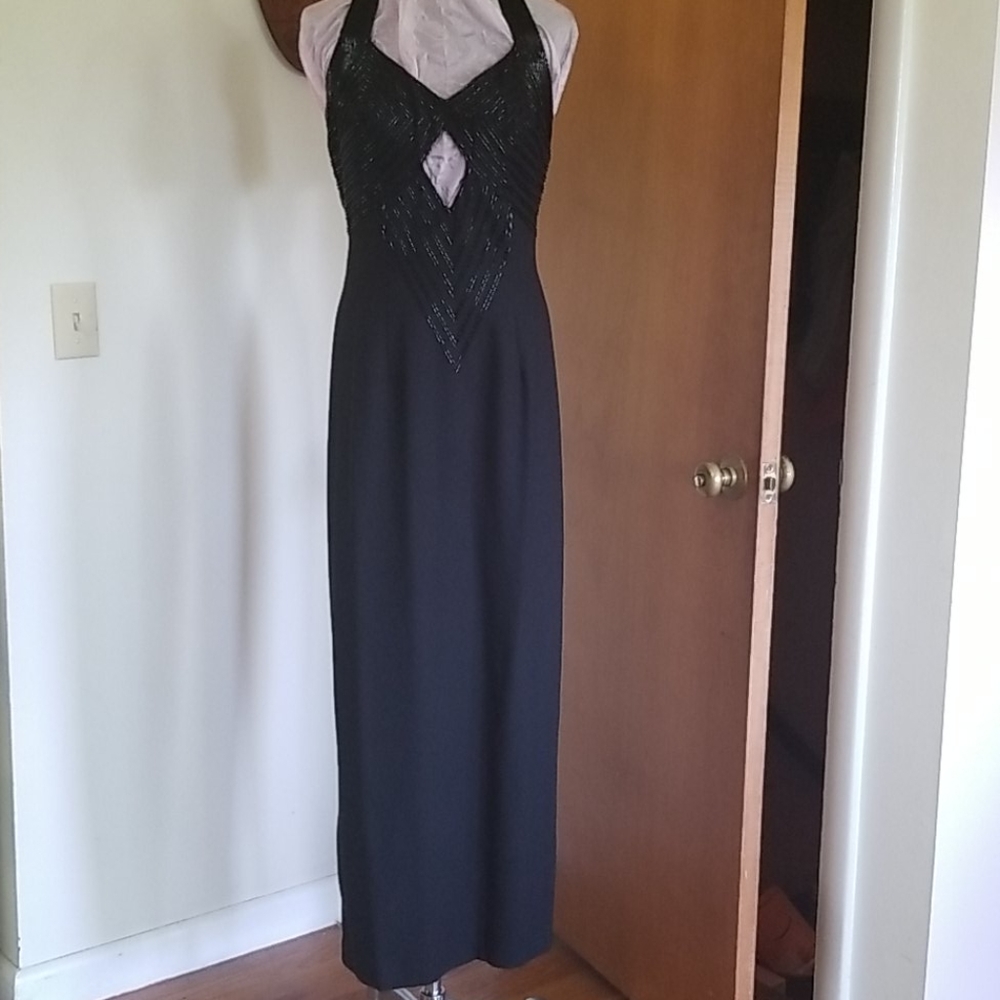 Alyce Designs vintage black beaded gown